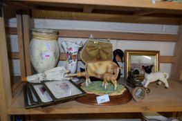 Mixed Lot: Model of a Jersey cow and calf, spill vases etc