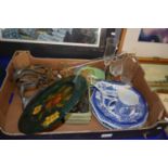 Mixed Lot: Blue and white china, glass ware,brass figures etc
