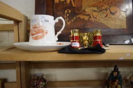 Mixed lot of RNLI cup and plate and a pair of modern opera glasses