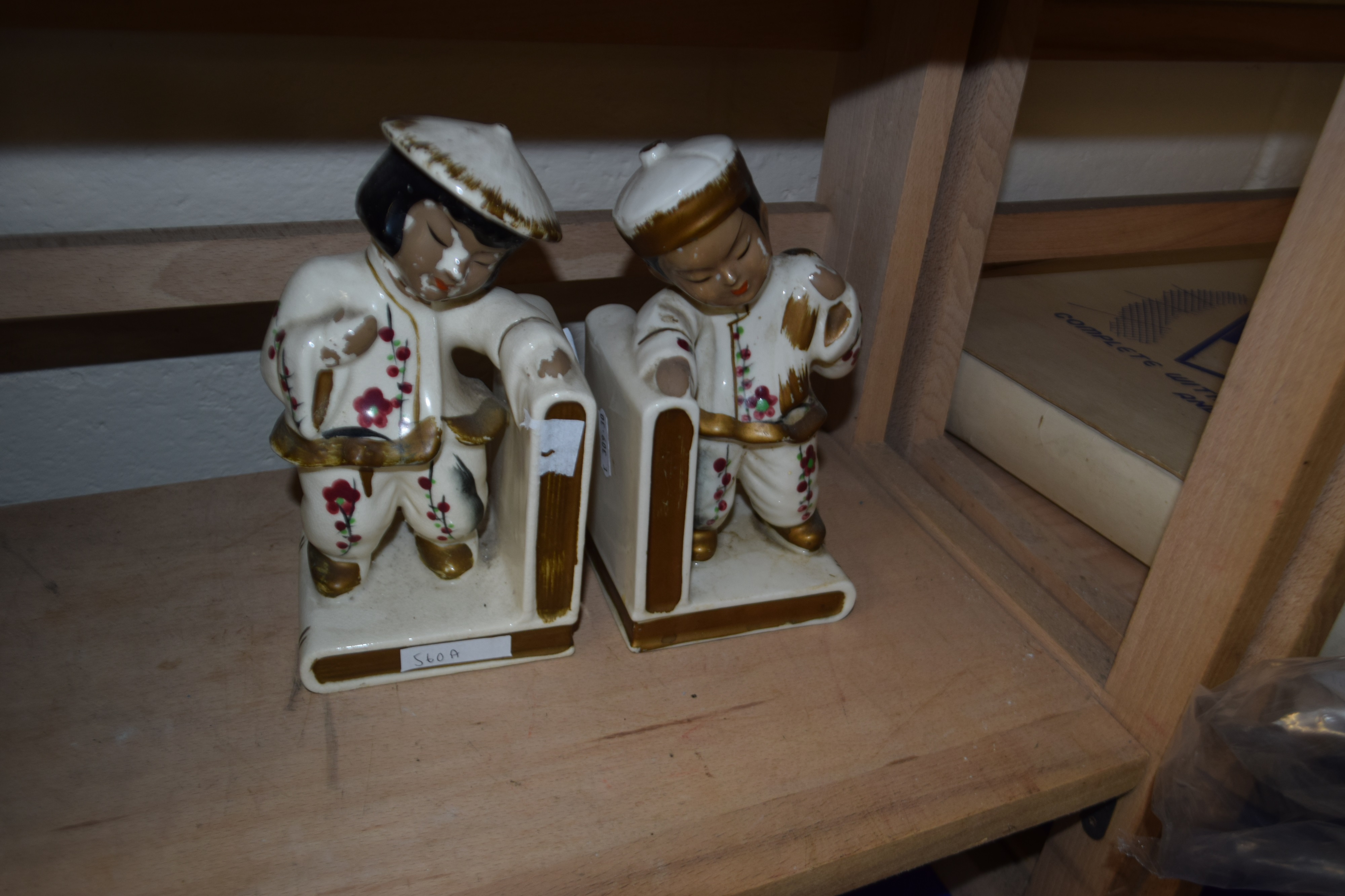 A pair of Oriental style ceramic book ends together with a section of wooly mammoth tusk (3) - Image 2 of 2