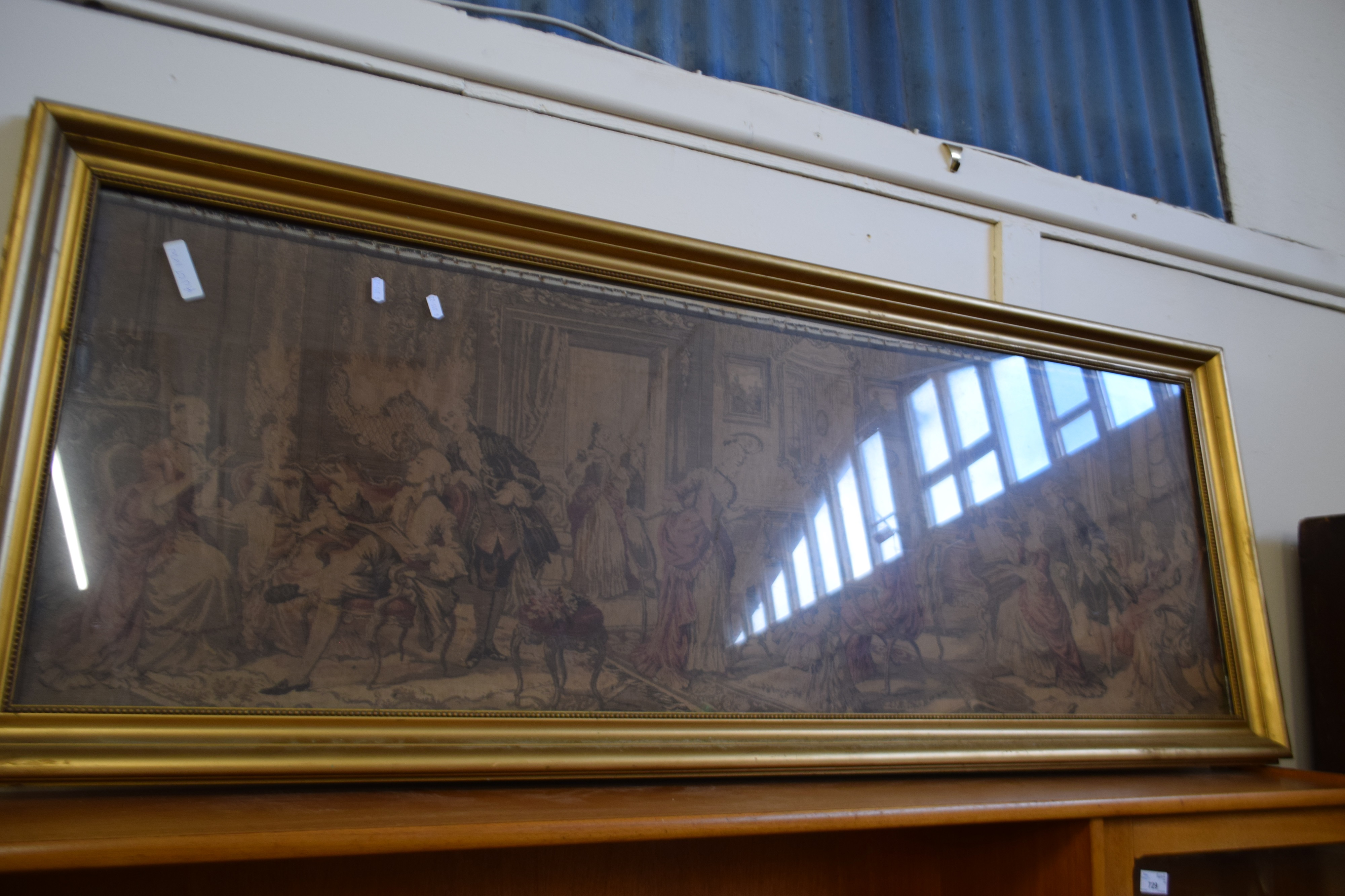 20th Century needlework picture of a grand interior scene, gilt framed - Image 2 of 2