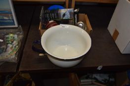 An enamelled chamber pot together with a small quantity of cyclists accessories and other items