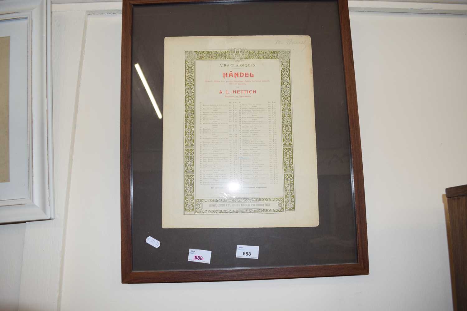 Framed music sheet from Handel, framed and glazed - Image 2 of 2