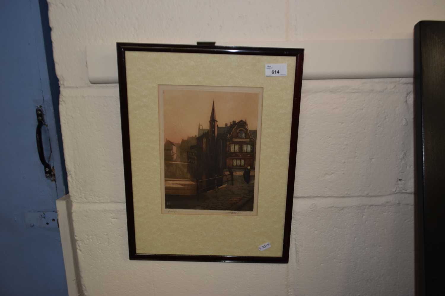 Coloured engraving of Bruges, framed and glazed - Image 2 of 4