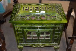 Small green enamel finish stove, the top marked Phebus, 50cm long