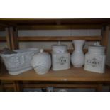 Royal Winton tea and coffee cannister together with basket ware style ceramics and a planter