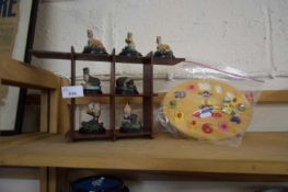 Quantity of resin moulded wooden animals and display stand and a children's toy clock