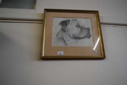 Pencil portrait of a dog, framed and glazed