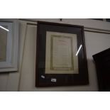 Framed music sheet from Handel, framed and glazed