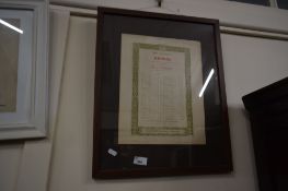 Framed music sheet from Handel, framed and glazed