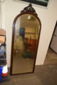 Mahogany arched frame wall mirror with fret carved top