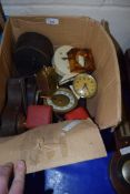 Box of various assorted small mantel clocks, bedside clocks, clock parts etc