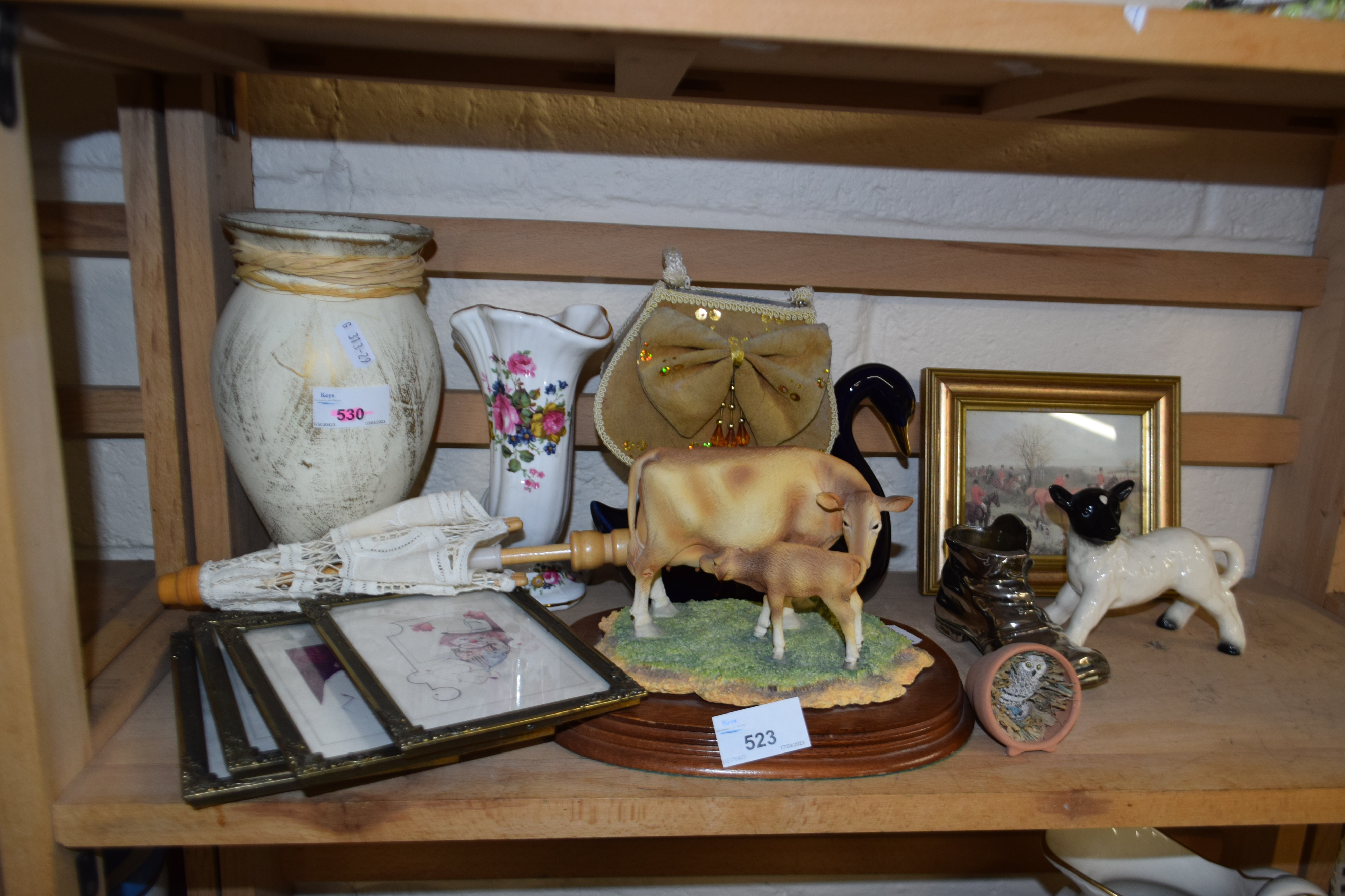Mixed Lot: Model of a Jersey cow and calf, spill vases etc - Image 2 of 2