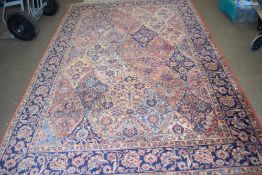 20th Century wool floor rug with geometric and floral design, 300 x 200 cm