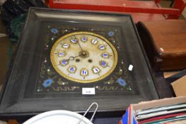 Wall clock with enamelled numerals, gilt surround, glazed and framed in black box