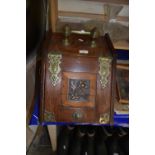 Edwardian wooden coal scuttle with brass fittings