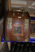 Edwardian wooden coal scuttle with brass fittings