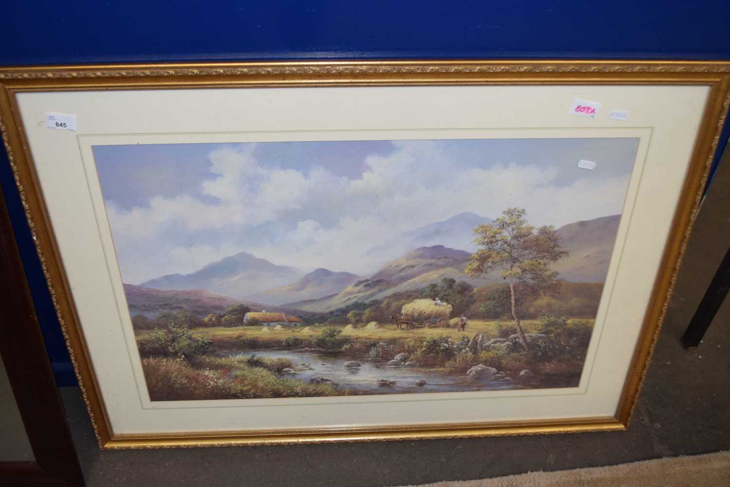 Coloured print, harvest scene, gilt framed