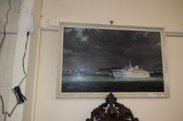 Ships at Sea by Roland Davies 71, oil on board, framed
