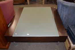 Modern coffee table with frosted glass top, 110cm wide