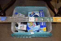 Box of various car cleaning products, wall extension profiles etc
