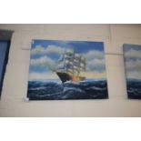 Clipper at Sea, signed Horton, oil on canvas, unframed