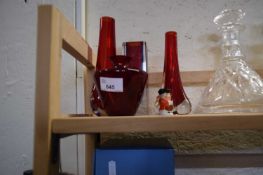 Small quantity of red glass vases