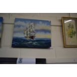 Clipper at Sea signed Horton, oil on canvas, unframed