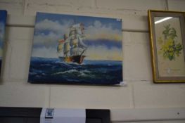 Clipper at Sea signed Horton, oil on canvas, unframed