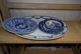 Quantity of blue and white plates and an oval serving dish