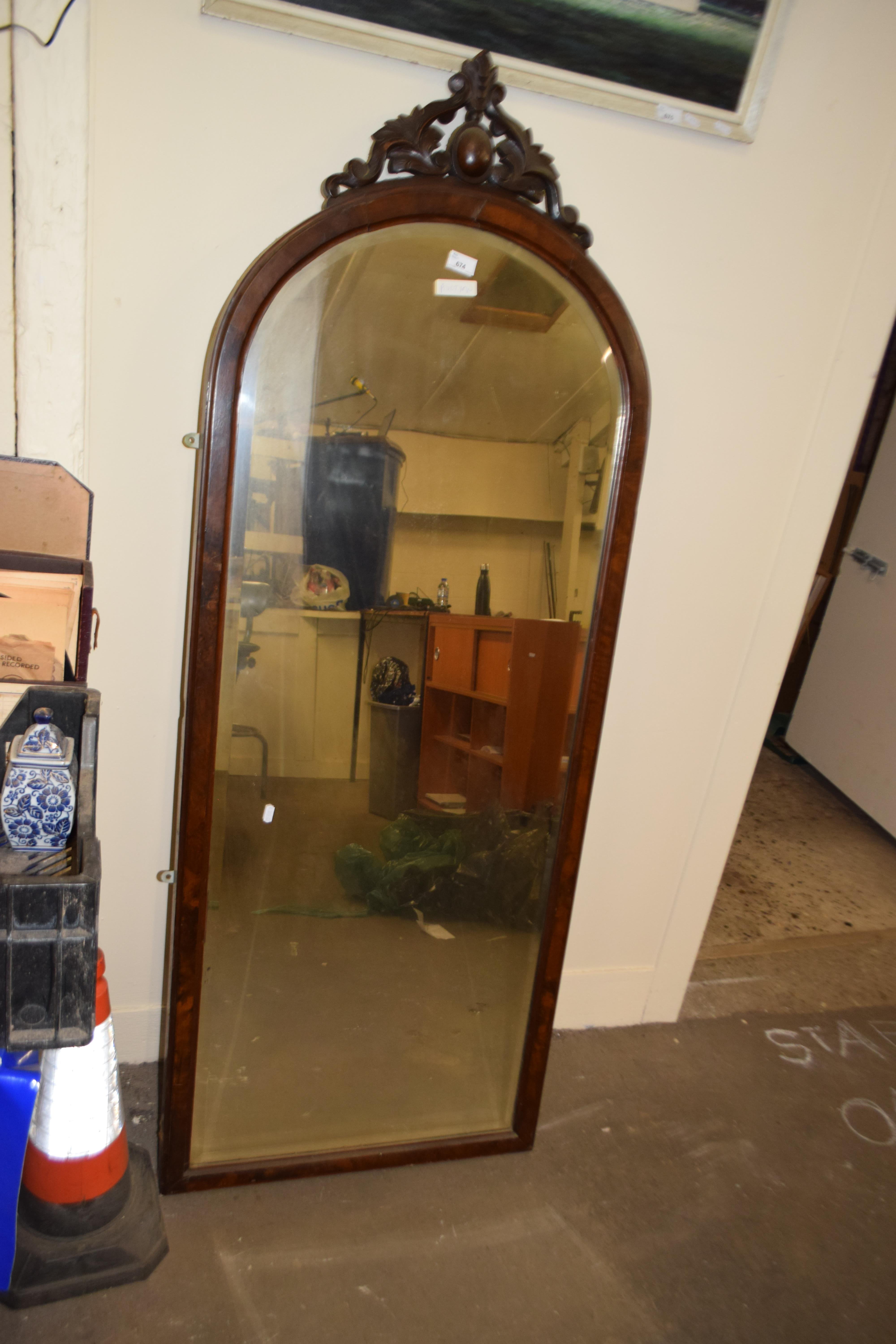 Mahogany arched frame wall mirror with fret carved top - Image 2 of 2