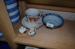 Goss ware and a moustache cup and saucer