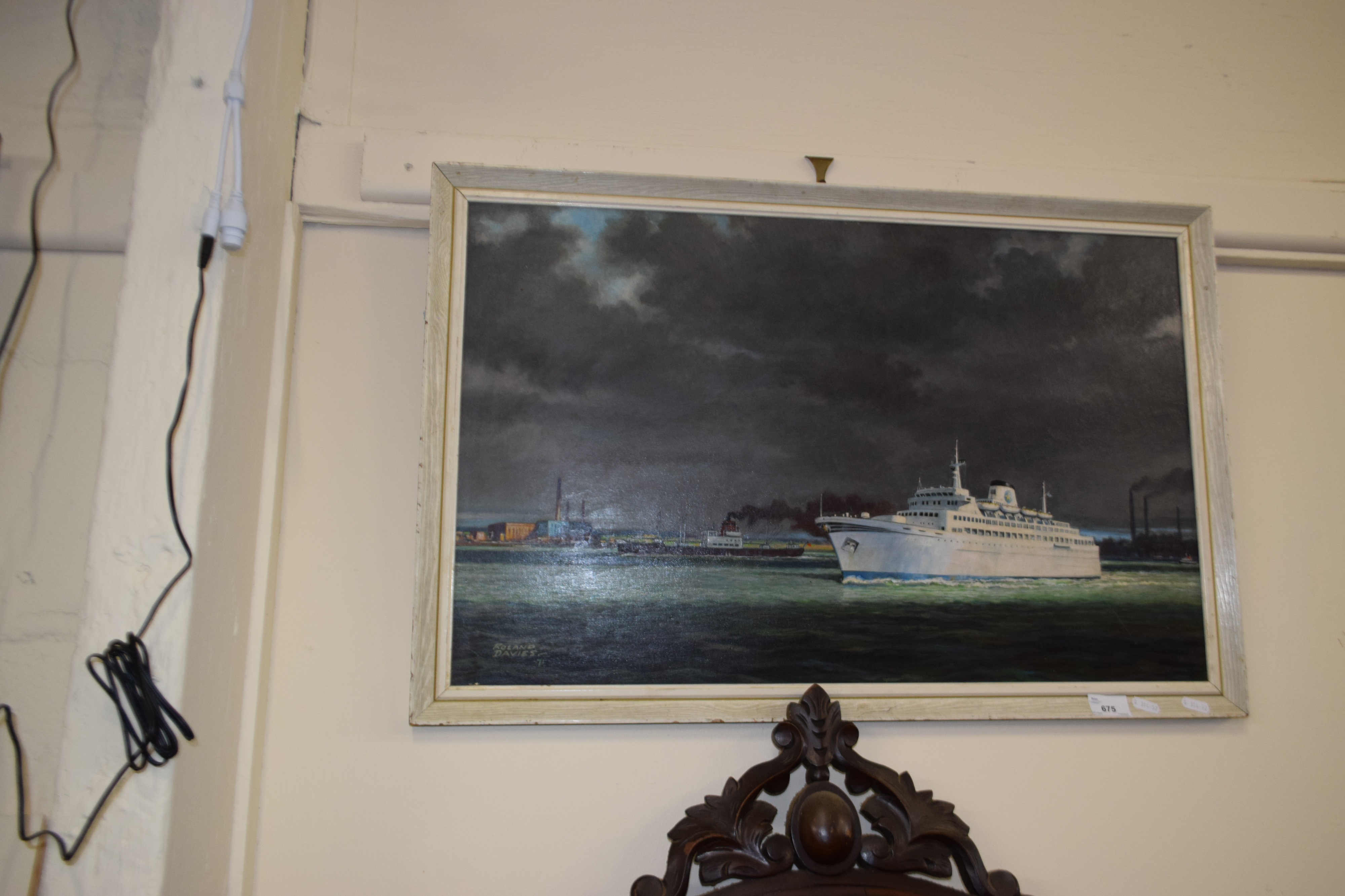 Ships at Sea by Roland Davies 71, oil on board, framed - Image 2 of 2
