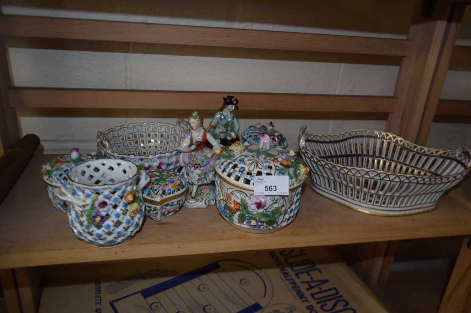 Mixed Lot: Continental porcelain to include various Dresden reticulated bowls and trinket boxes