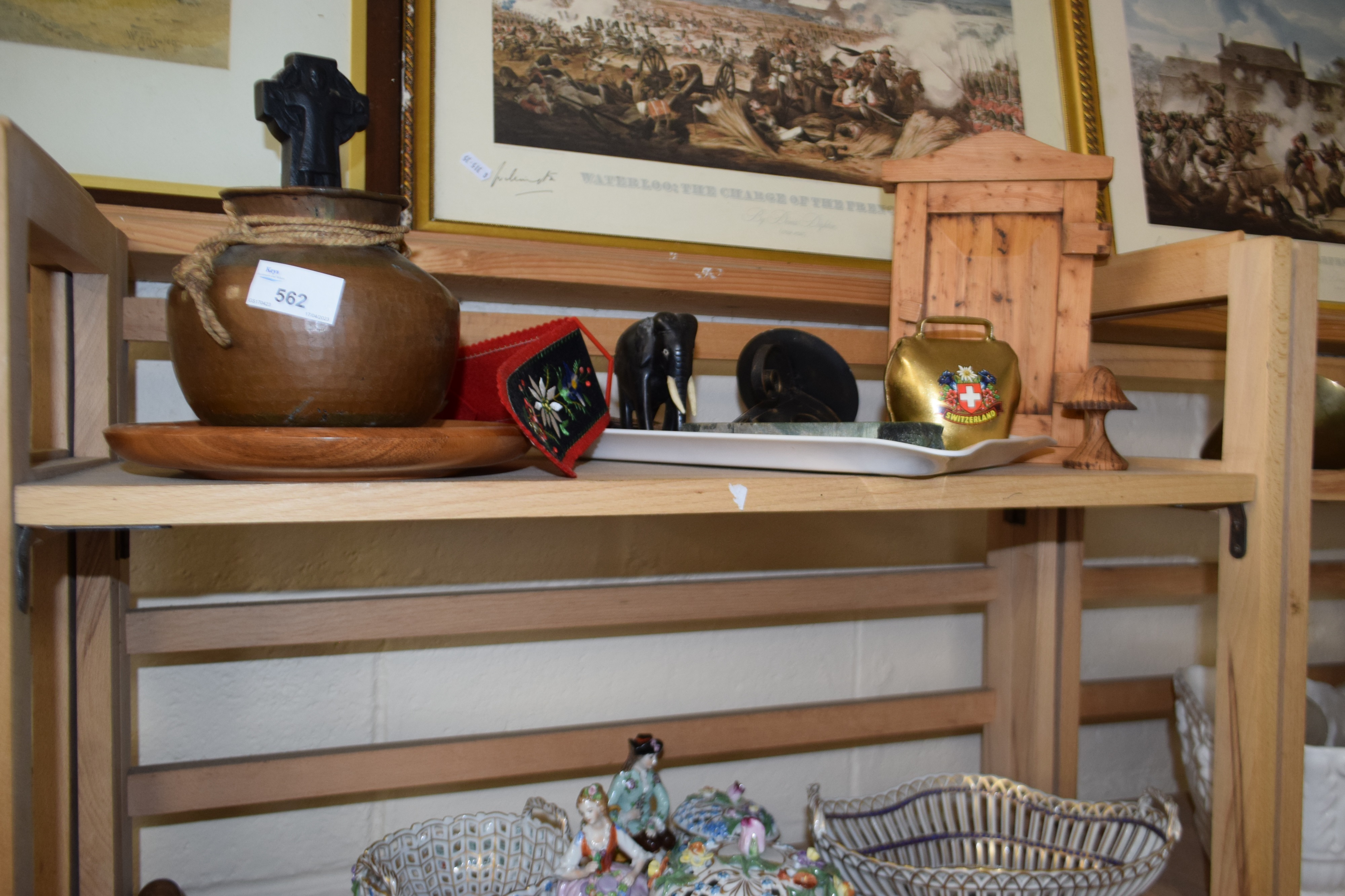 Mixed Lot: Various assorted ornaments, small copper pot, miniature wooden wall cabinet etc - Image 2 of 2