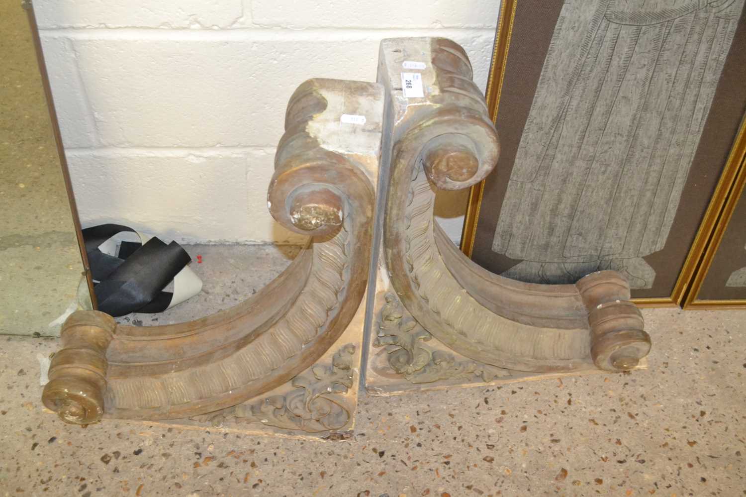 Pair of large gilt finish wall brackets, 61cm high