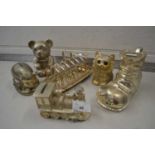 Mixed Lot: Various silver plated money boxes, toast rack etc