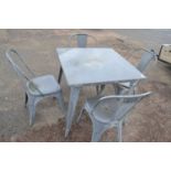 Metal industrial style cafe table and four chairs, table top 80cm square