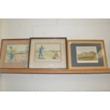 A Parnell, pair of studies of harvest scenes together with a coloured engraving Gunton Park