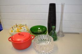Mixed Lot: Various Art Glass bowls, marble glass light shade, assorted vases and other items