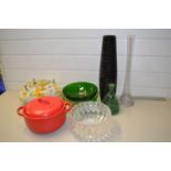 Mixed Lot: Various Art Glass bowls, marble glass light shade, assorted vases and other items