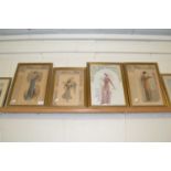 Four framed French fashion prints