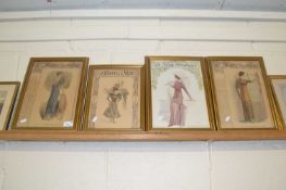 Four framed French fashion prints