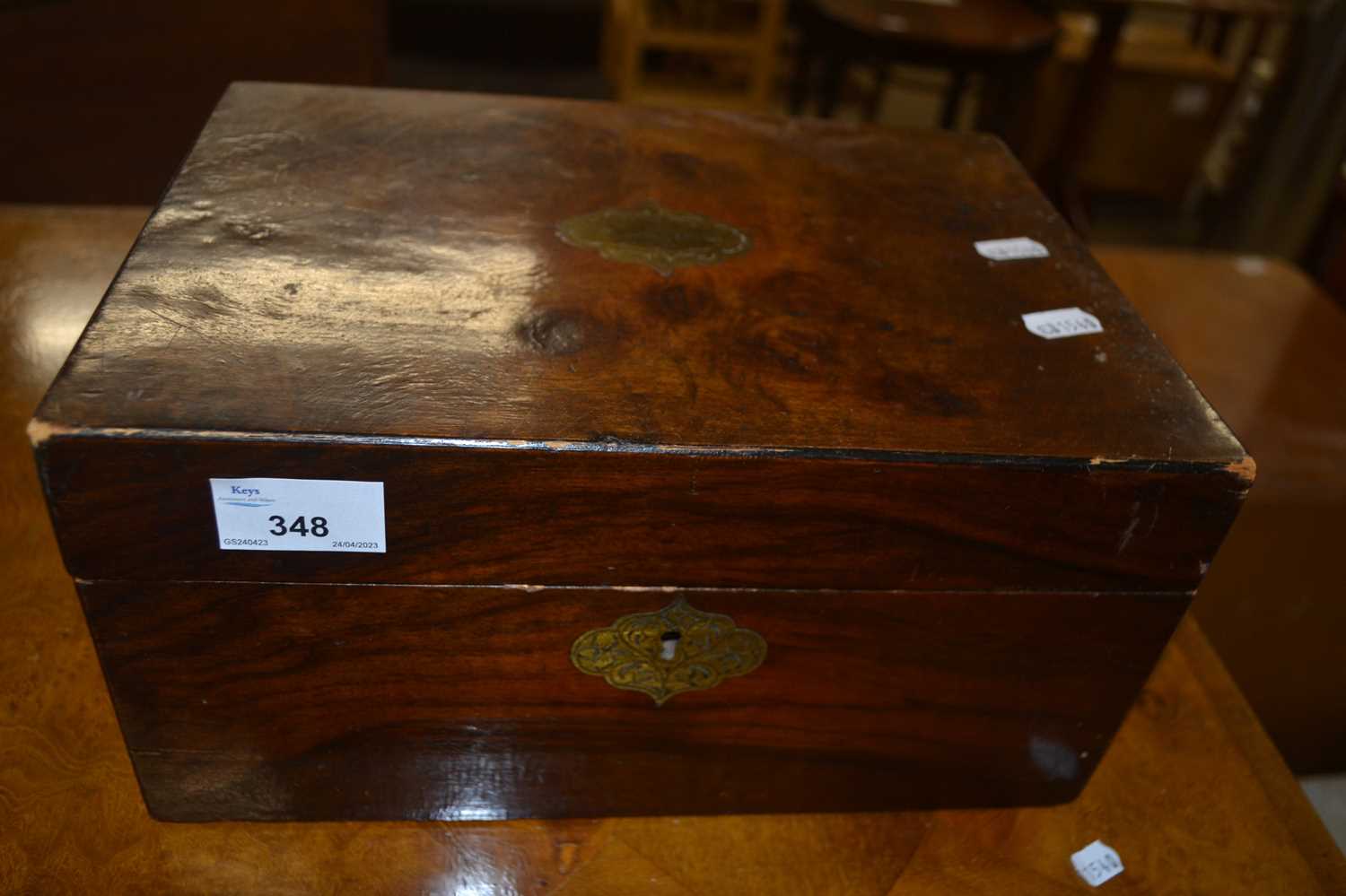 Small 19th Century brass inlaid former jewellery box, 29cm wide