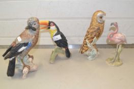 Goebel bird models, Toucan, Jay, Barn Owl and a Flamingo, largest 23cm high (4)