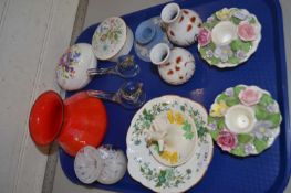 Mixed Lot: Assorted ceramics and glass wares to include trinket boxes, candlesticks, vases etc