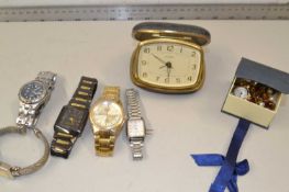 Mixed Lot: Various assorted wrist watches and a travel clock