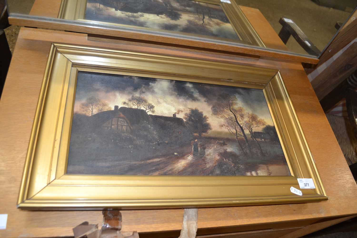 D Perfitt, study of a rural scene with cottages, oil on canvas, gilt framed