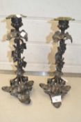 Pair of 19th Century cast metal foliate candlesticks
