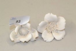 Pair of small white porcelain flowers